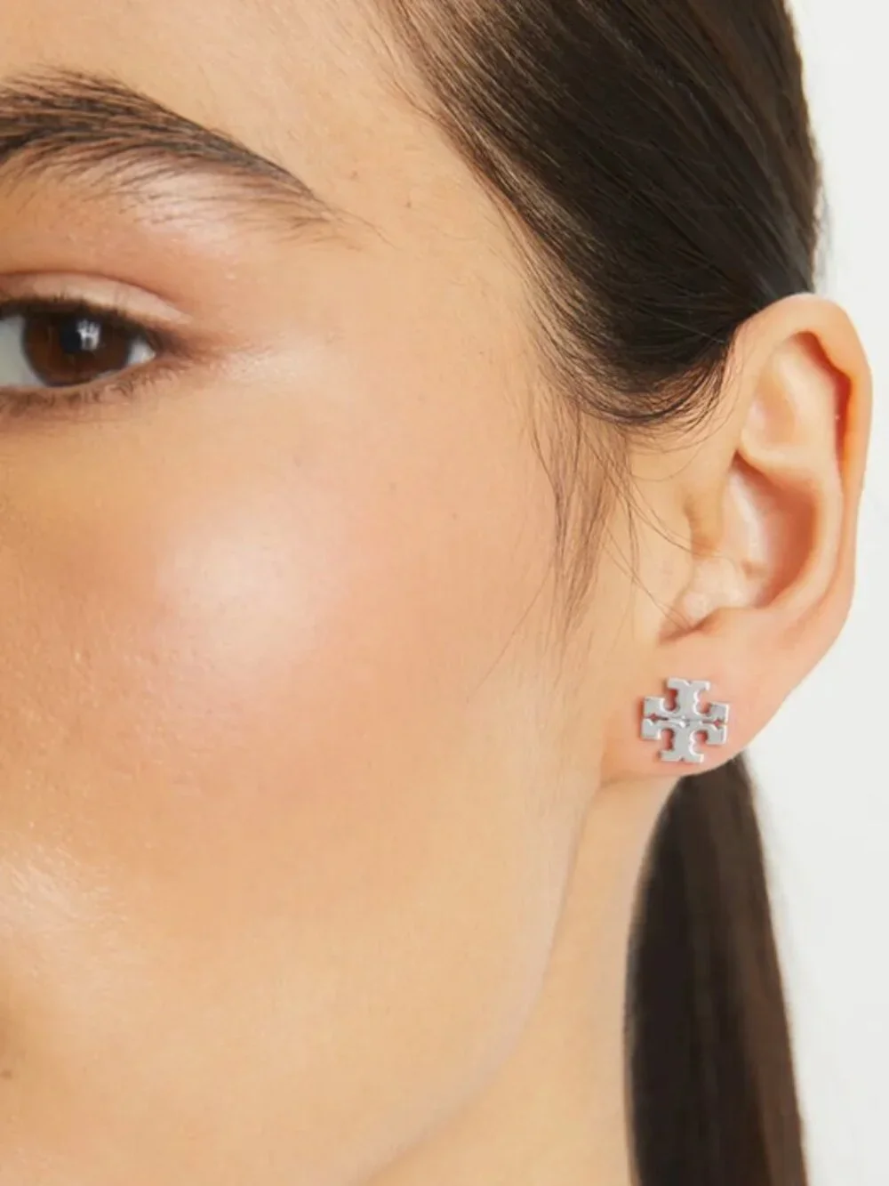 Tory Burch Silver Logo Stud Earrings Double T Logo Earrings